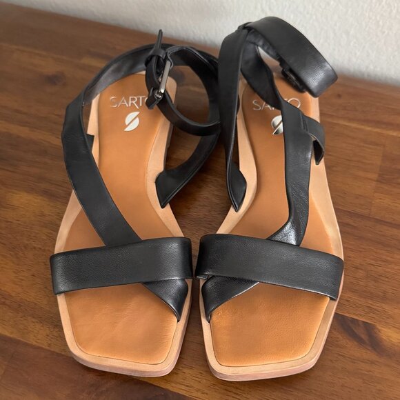 SARTO by Franco Sarto - Emma Leather Ankle Strap Sandals in Black - Picture 3 of 10